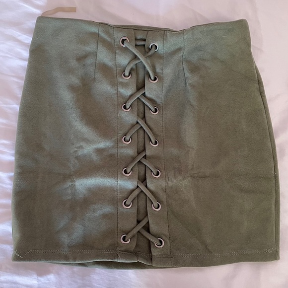 Windsor Dresses & Skirts - Windsor Olive Suede Lace Up Mini Bodycon Skirt
